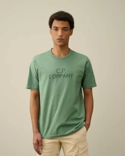 C.P. Company 30/2 Mercerized Jersey Twisted Logo T-Shirt Green Bay Best Sale