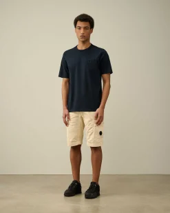 C.P. Company 30/2 Mercerized Jersey Twisted Pocket T-Shirt Total Eclipse-Blue Hot