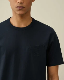 C.P. Company 30/2 Mercerized Jersey Twisted Pocket T-Shirt Total Eclipse-Blue Hot