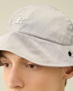 C.P. Company Nylon B Neck Flap Bucket Hat Drizzle Grey Flash Sale