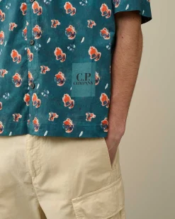 C.P. Company Popeline Sponged Print Shirt Ink Blue Cheap