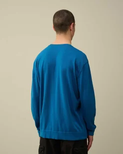 C.P. Company Sea Island Logo Knit Lyons Blu-Blue Clearance