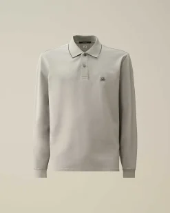 C.P. Company Stretch Piquet Regular Long Sleeved Polo Shirt Drizzle Grey Cheap