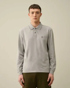 C.P. Company Stretch Piquet Regular Long Sleeved Polo Shirt Drizzle Grey Cheap