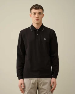 C.P. Company Stretch Piquet Regular Long Sleeved Polo Shirt Black Best