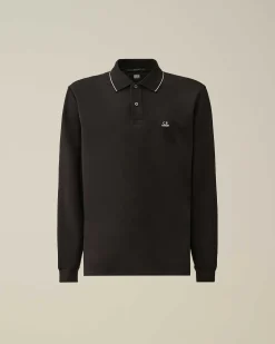 C.P. Company Stretch Piquet Regular Long Sleeved Polo Shirt Black Best