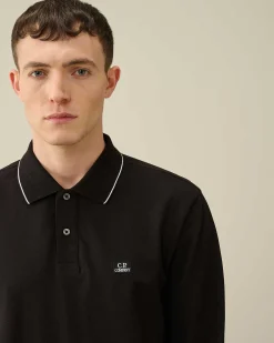 C.P. Company Stretch Piquet Regular Long Sleeved Polo Shirt Black Best