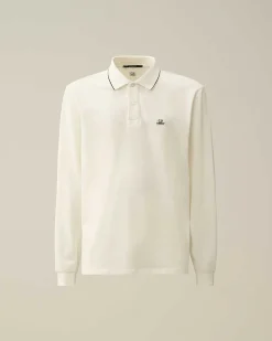 C.P. Company Stretch Piquet Regular Long Sleeved Polo Shirt Gauze White Clearance