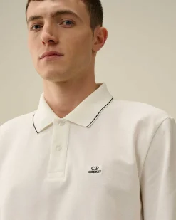 C.P. Company Stretch Piquet Regular Long Sleeved Polo Shirt Gauze White Clearance