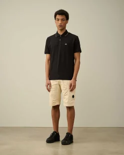 C.P. Company Stretch Piquet Regular Striped Collar Polo Shirt Black Fashion