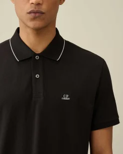 C.P. Company Stretch Piquet Regular Striped Collar Polo Shirt Black Fashion