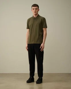 C.P. Company Stretch Piquet Regular Striped Collar Polo Shirt Ivy Green Sale