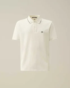 C.P. Company Stretch Piquet Regular Striped Collar Polo Shirt Gauze White Flash Sale