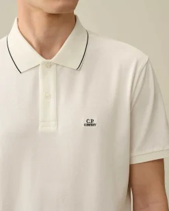C.P. Company Stretch Piquet Regular Striped Collar Polo Shirt Gauze White Flash Sale