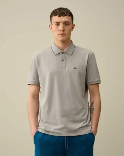 C.P. Company Stretch Piquet Regular Striped Collar Polo Shirt Drizzle Grey Sale