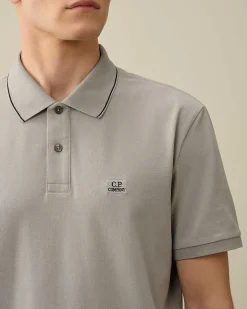 C.P. Company Stretch Piquet Regular Striped Collar Polo Shirt Drizzle Grey Sale
