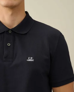 C.P. Company Stretch Piquet Slim Polo Shirt Total Eclipse-Blue Best