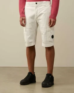 C.P. Company Stretch Sateen Cargo Shorts Gauze White Store
