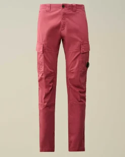 C.P. Company Stretch Sateen Ergonomic Lens Cargo Pants Red Bud New
