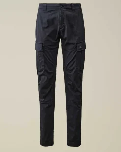 C.P. Company Stretch Sateen Ergonomic Logo Cargo Pants Total Eclipse-Blue Sale