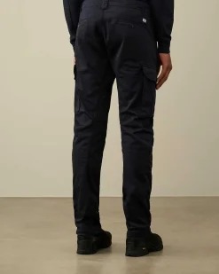 C.P. Company Stretch Sateen Ergonomic Logo Cargo Pants Total Eclipse-Blue Sale