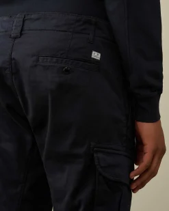 C.P. Company Stretch Sateen Ergonomic Logo Cargo Pants Total Eclipse-Blue Sale