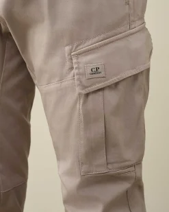 C.P. Company Stretch Sateen Ergonomic Logo Cargo Pants Drizzle Grey Clearance