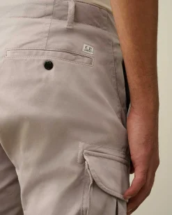 C.P. Company Stretch Sateen Ergonomic Logo Cargo Pants Drizzle Grey Clearance