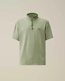 C.P. Company Tacting Piquet Zipped Polo Shirt Duck Green Shop