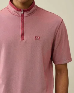 C.P. Company Tacting Piquet Zipped Polo Shirt Red Bud New