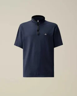 C.P. Company Tacting Piquet Zipped Polo Shirt Total Eclipse-Blue Cheap