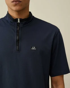 C.P. Company Tacting Piquet Zipped Polo Shirt Total Eclipse-Blue Cheap