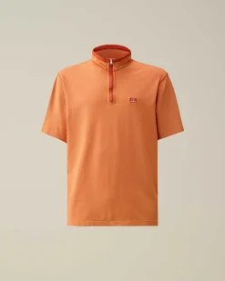 C.P. Company Tacting Piquet Zipped Polo Shirt Gold Flame-Orange Discount