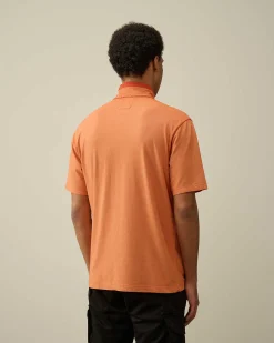 C.P. Company Tacting Piquet Zipped Polo Shirt Gold Flame-Orange Discount