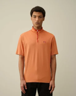 C.P. Company Tacting Piquet Zipped Polo Shirt Gold Flame-Orange Discount