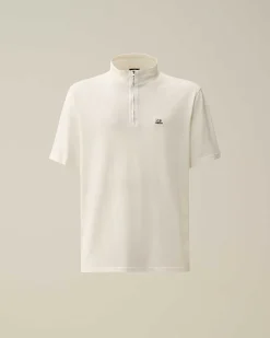 C.P. Company Tacting Piquet Zipped Polo Shirt Gauze White Cheap