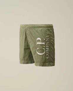 C.P. Company U16 Chrome-R Logo Print Swim Shorts Agave Green Hot