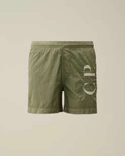 C.P. Company U16 Chrome-R Logo Print Swim Shorts Agave Green Hot