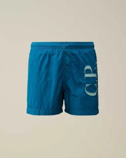 C.P. Company U16 Chrome-R Logo Print Swim Shorts Ink Blue Best