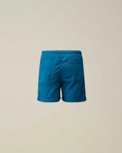 C.P. Company U16 Chrome-R Logo Print Swim Shorts Ink Blue Store