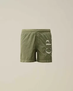C.P. Company U16 Chrome-R Logo Print Swim Shorts Agave Green New