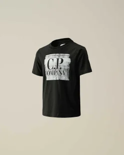C.P. Company U16 Cotton Jersey 30/1 Graphic Logo T-Shirt Black New