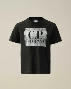 C.P. Company U16 Cotton Jersey 30/1 Graphic Logo T-Shirt Black Flash Sale