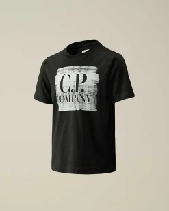 C.P. Company U16 Cotton Jersey 30/1 Graphic Logo T-Shirt Black Flash Sale