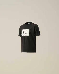 C.P. Company U16 Cotton Jersey 30/1 Label Style Logo T-Shirt Black Best