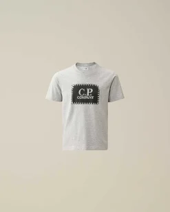 C.P. Company U16 Cotton Jersey 30/1 Label Style Logo T-Shirt Grey Melange Cheap