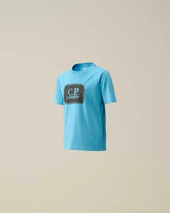 C.P. Company U16 Cotton Jersey 30/1 Label Style Logo T-Shirt Niagara-Blue Flash Sale