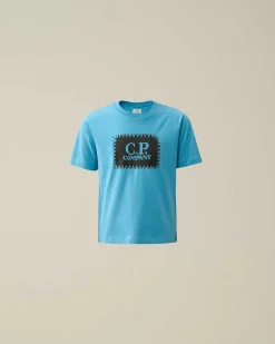 C.P. Company U16 Cotton Jersey 30/1 Label Style Logo T-Shirt Niagara-Blue Flash Sale