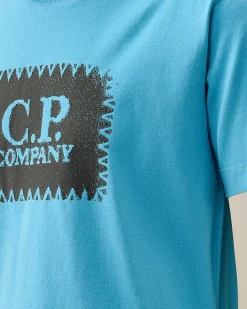 C.P. Company U16 Cotton Jersey 30/1 Label Style Logo T-Shirt Niagara-Blue Flash Sale