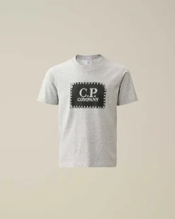 C.P. Company U16 Cotton Jersey 30/1 Label Style Logo T-Shirt Grey Melange Sale